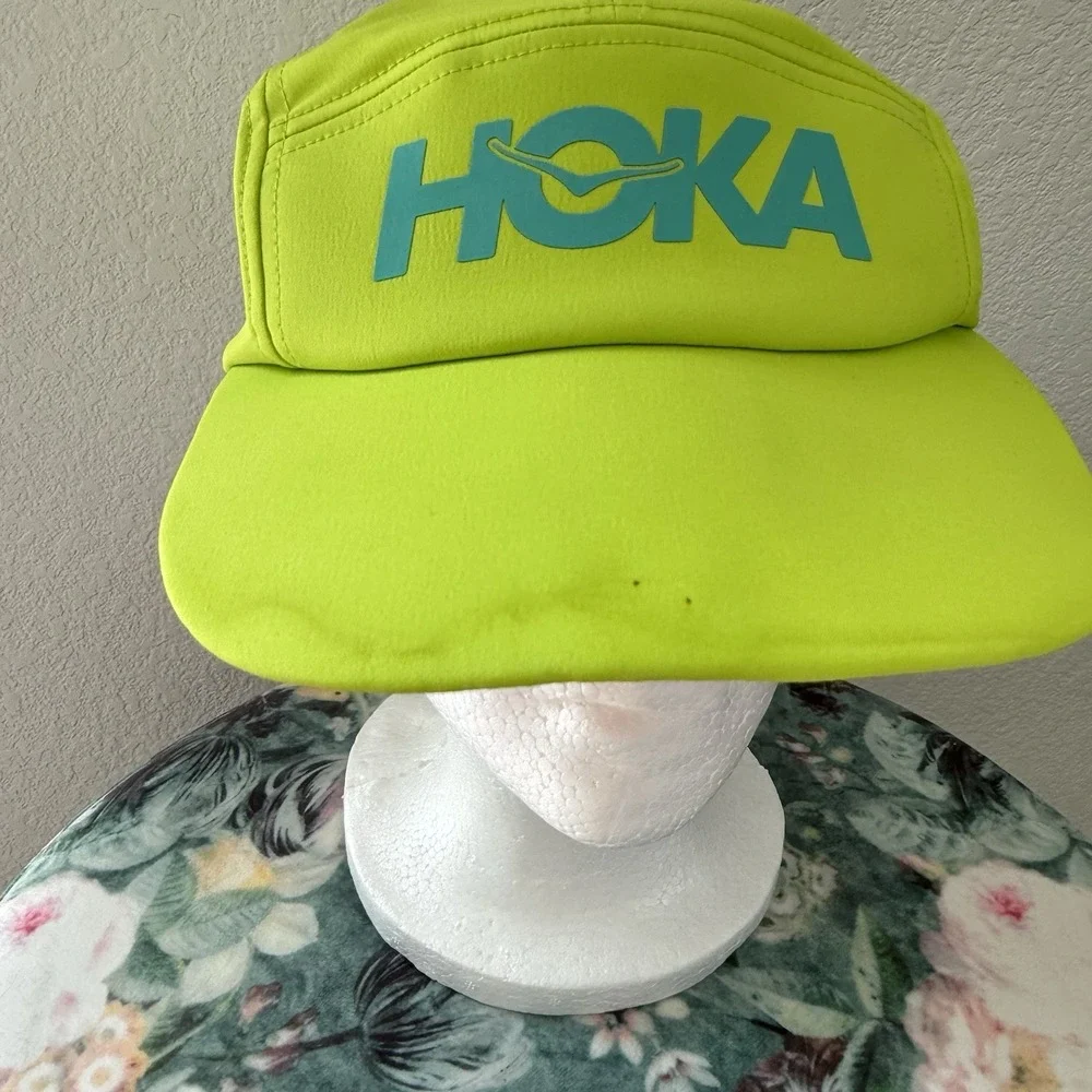 Hoka One One Bright Neon Yellow Adjustable Running Hat Safety Visibility